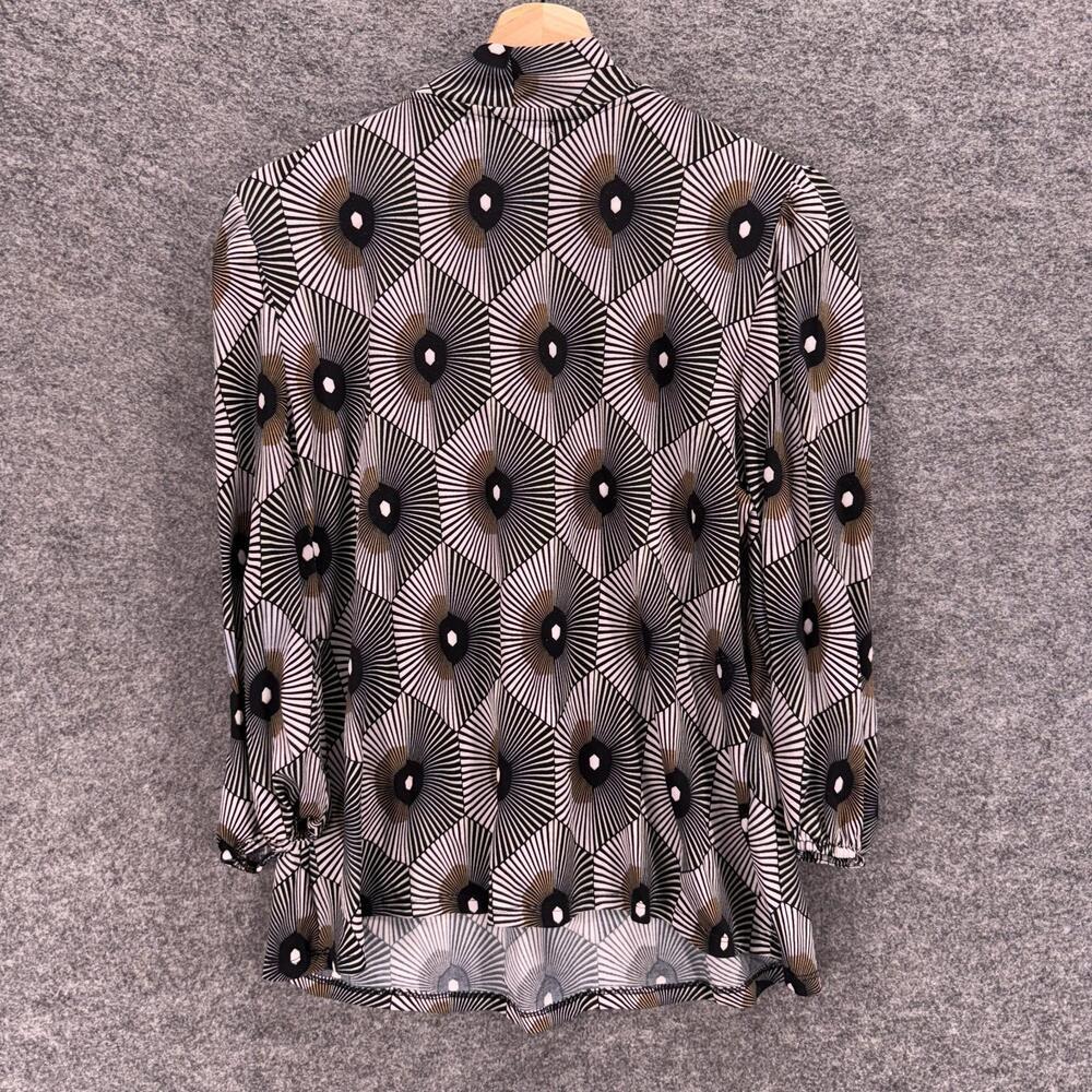 By Design Blouse Women L Large Gray Geometric Long Sleeve Crew Neck Casual - Picture 2 of 6